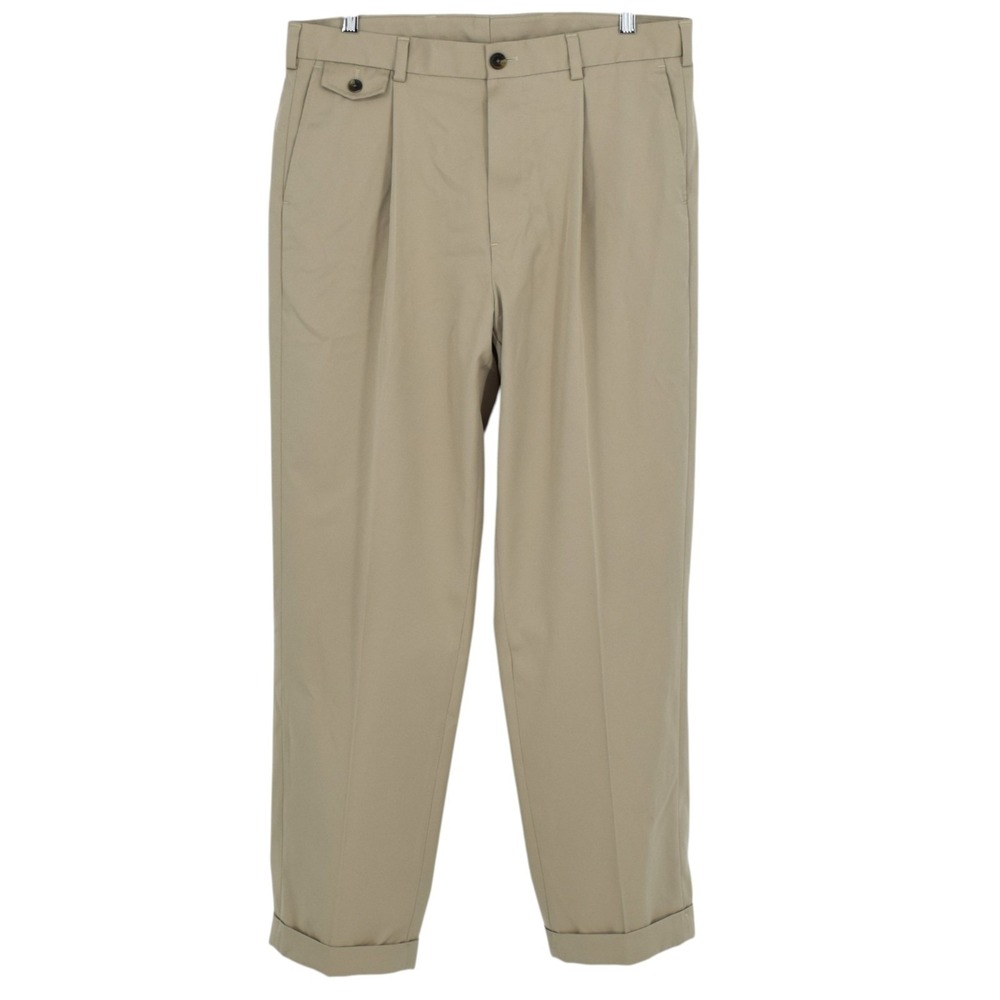 Brooks Brothers Men Size 34x31 Country Club ProSport Beige Pleated Cuff Trousers